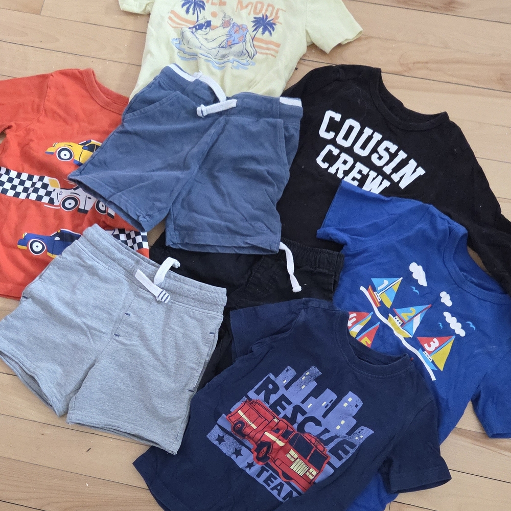 Kids Mixed Graphic Tee & Shorts Bundle - Blue, Navy, Black, Red, Gray